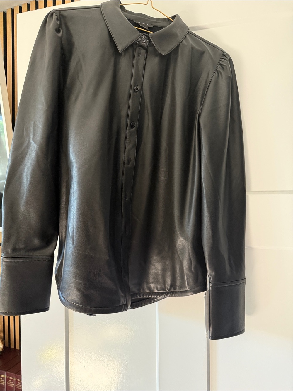 Halogen Black Leather Button-Front Shirt Jacket